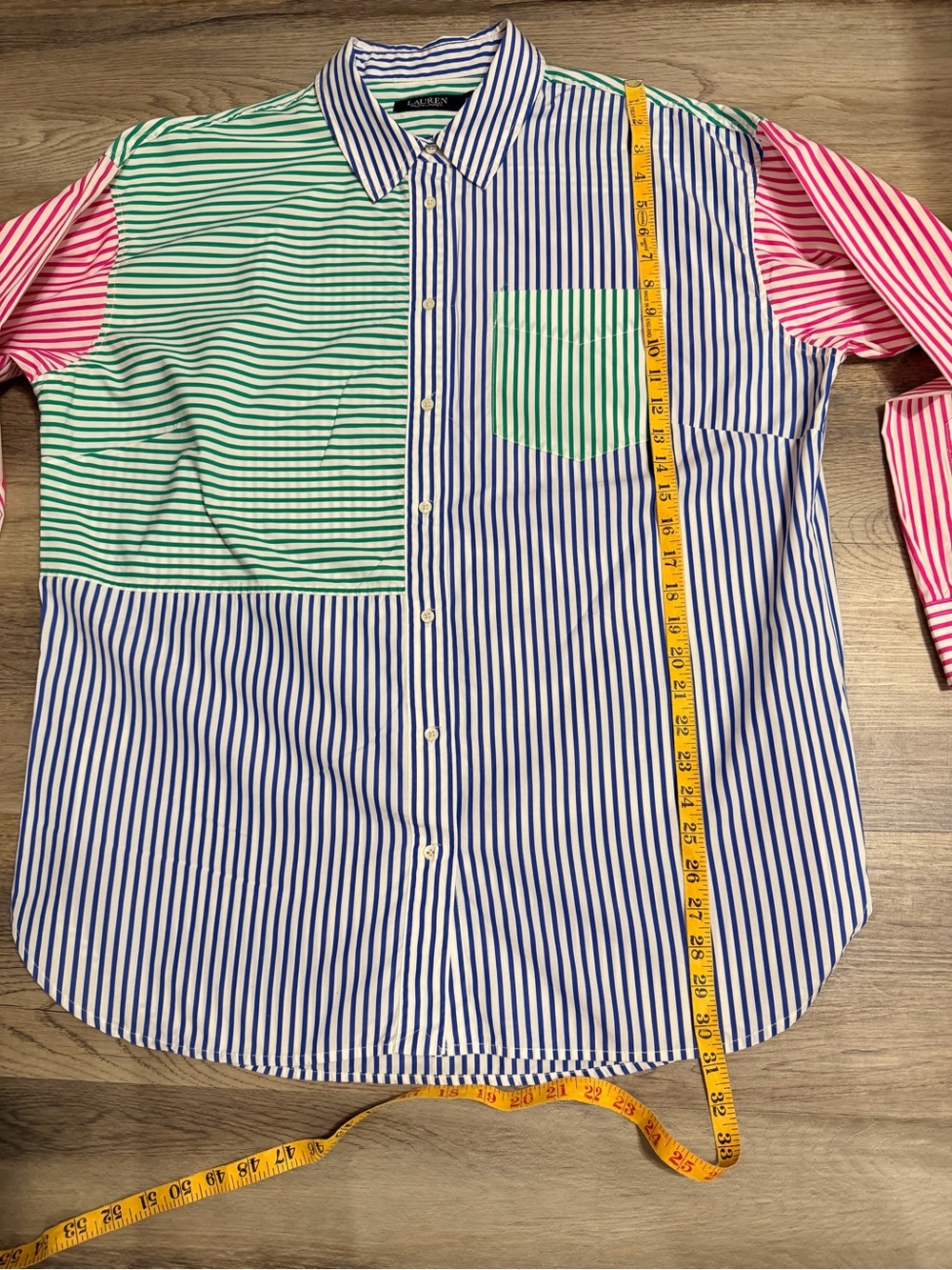 Lauren Ralph Lauren Colorblock Stripe Button-Down Shirt - Pink, Green, Blue - Picture 6 of 7
